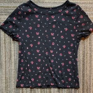 Wonder Nation Size XL (14-16) Black Floral Short Sleeve Top